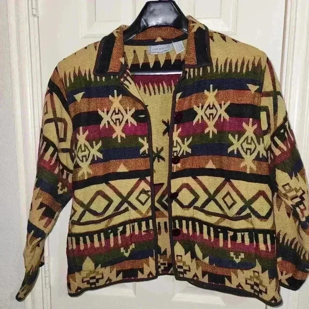 Jane Ashley Geometric‎ Tapestry Jacket Size Large